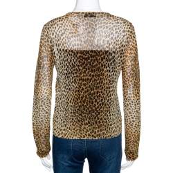 Pre Owned Dolce & Gabbana Leopard Print Lurex Knit Sheer Fitted Top L