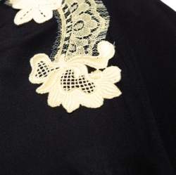 Pre Owned Dolce & Gabbana Black Silk Lace Applique Detail Short Sleeve Top M