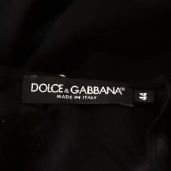 Pre Owned Dolce & Gabbana Black Silk Lace Applique Detail Short Sleeve Top M