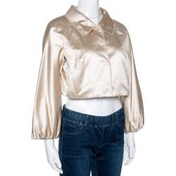 Pre Owned Dolce & Gabanna Beige Silk Satin Cropped Jacket M