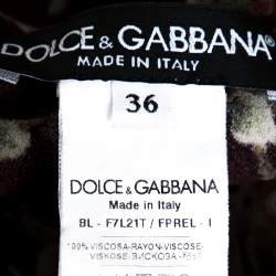 Pre Owned Dolce & Gabbana Brown Crepe Key Print Short Sleeve Top XS