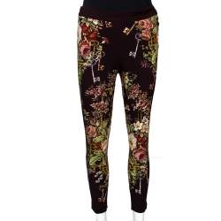 Pre Owned Dolce & Gabbana Brown Crepe Key Print Fitted Cropped Pants S 