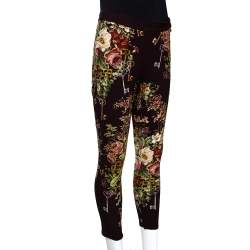 Pre Owned Dolce & Gabbana Brown Crepe Key Print Fitted Cropped Pants S 