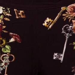 Pre Owned Dolce & Gabbana Brown Crepe Key Print Fitted Cropped Pants S 