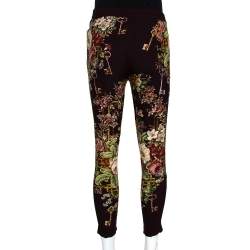 Pre Owned Dolce & Gabbana Brown Crepe Key Print Fitted Cropped Pants S 