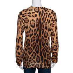 Pre Owned Dolce & Gabbana Beige Cashmere Leopard Print V Neck Sweater L 