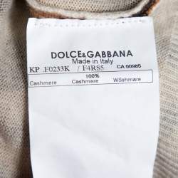 Pre Owned Dolce & Gabbana Beige Cashmere Leopard Print V Neck Sweater L 