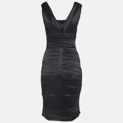 Pre Owned Dolce & Gabbana Black Satin Silk Ruched Mini Dress S