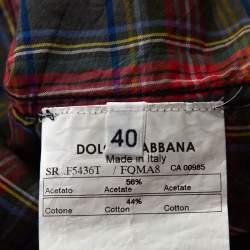 Pre Owned Dolce & Gabbana Grey & Red Plaid Cotton Sleeveless Button Front Shirt S