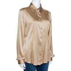 Pre Owned قميص دولتشي أند غابانا حرير بيج سترتش ساتان بأكمام طويلة مقاس كبير - لارج