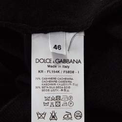 مملوكة مسبقًا Dolce & Gabbana Black Cashmere Silk Lace Trim Long Sleeve Top L