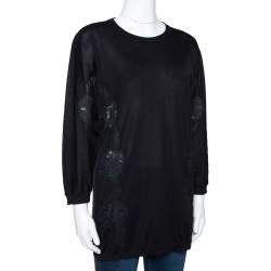 مملوكة مسبقًا Dolce & Gabbana Black Cashmere Silk Lace Trim Long Sleeve Top L