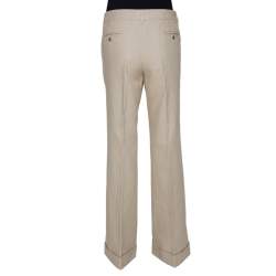Pre Owned Dolce & Gabbana Beige Cotton Cuffed Hem Flared Pants L