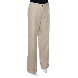 Pre Owned Dolce & Gabbana Beige Cotton Cuffed Hem Flared Pants L
