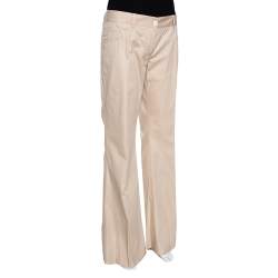Pre Owned Dolce & Gabbana Beige Cotton Silk Flared Pants M
