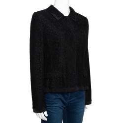 Pre Owned Dolce & Gabbana Black Cotton Silk Floral Lace Jacket M