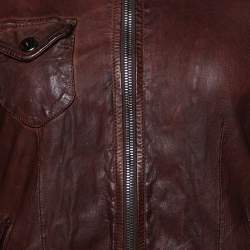 Pre Owned Dolce & Gabbana Brown Leather Zip Front Jacket S