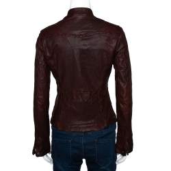 Pre Owned Dolce & Gabbana Brown Leather Zip Front Jacket S