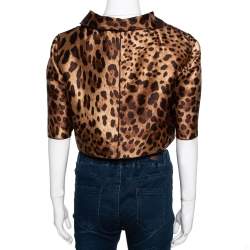 Pre Owned Dolce & Gabbana Brown Leopard Printed Silk Cropped Bolero Jacket M 