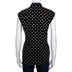 Pre Owned Dolce & Gabbana Monochrome Polka Dotted Silk Sleeveless Shirt S