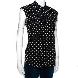 Pre Owned Dolce & Gabbana Monochrome Polka Dotted Silk Sleeveless Shirt S
