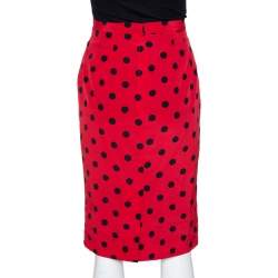 Pre Owned Dolce & Gabbana Red Polka Dot Silk Pencil Skirt S