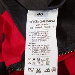 Pre Owned Dolce & Gabbana Red Polka Dot Silk Pencil Skirt S