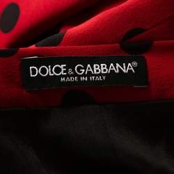 Pre Owned Dolce & Gabbana Red Polka Dot Silk Pencil Skirt S