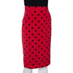 Pre Owned Dolce & Gabbana Red Polka Dot Silk Pencil Skirt S