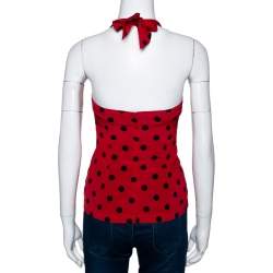 Pre Owned Dolce & Gabbana Red Polka Dot Stretch Silk Halter Neck Top S
