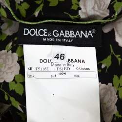 Pre Owned Dolce & Gabbana Black Rose Print Silk Button Front Blouse L