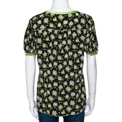 Pre Owned Dolce & Gabbana Black Rose Print Silk Button Front Blouse L