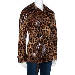 Dolce & Gabbana Brown Leopard Print Belted Trench Coat S