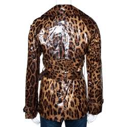 Dolce & Gabbana Brown Leopard Print Belted Trench Coat S
