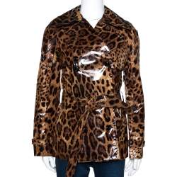 Dolce & Gabbana Brown Leopard Print Belted Trench Coat S