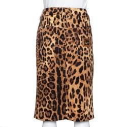 Dolce & Gabbana Brown Leopard Print Cotton Fitted Skirt L