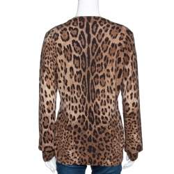 Pre Owned Dolce & Gabbana Brown Leopard Print Cashmere Cardigan L