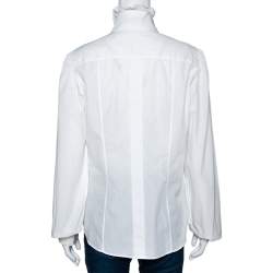 Pre Owned Dolce & Gabbana White Cotton Ruffled Lace Trim Shirt L