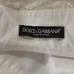 Pre Owned Dolce & Gabbana White Cotton Ruffled Lace Trim Shirt L