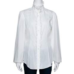 Pre Owned Dolce & Gabbana White Cotton Ruffled Lace Trim Shirt L