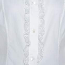 Pre Owned Dolce & Gabbana White Cotton Ruffled Lace Trim Shirt L