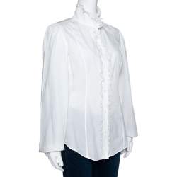 Pre Owned Dolce & Gabbana White Cotton Ruffled Lace Trim Shirt L