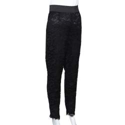 Pre Owned Dolce & Gabbana Black Lace Tapered Trousers L