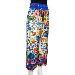 Pre Owned Dolce & Gabbana Blue Floral Print Silk Culottes S