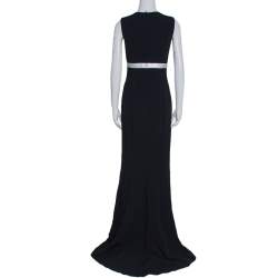 Pre Owned فستان سهرة فيونكة مزخرفة كريستال كريب أسود مقاس وسط (ميديوم)