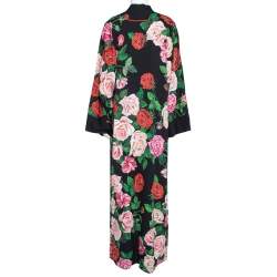 Dolce & Gabbana Black Floral Print Silk Button Front Abaya M