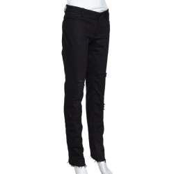 Pre Owned بنطلون جينز دولتشي أند غابانا قصه كيوت ممزق دنيم أسود مقاس كبير (لارج)