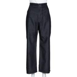 Pre Owned Dolce & Gabbana Navy Blue Cotton & Silk Wide Leg Jeans L