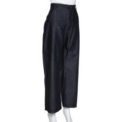 Pre Owned Dolce & Gabbana Navy Blue Cotton & Silk Wide Leg Jeans L