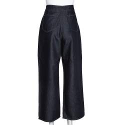 Pre Owned Dolce & Gabbana Navy Blue Cotton & Silk Wide Leg Jeans L